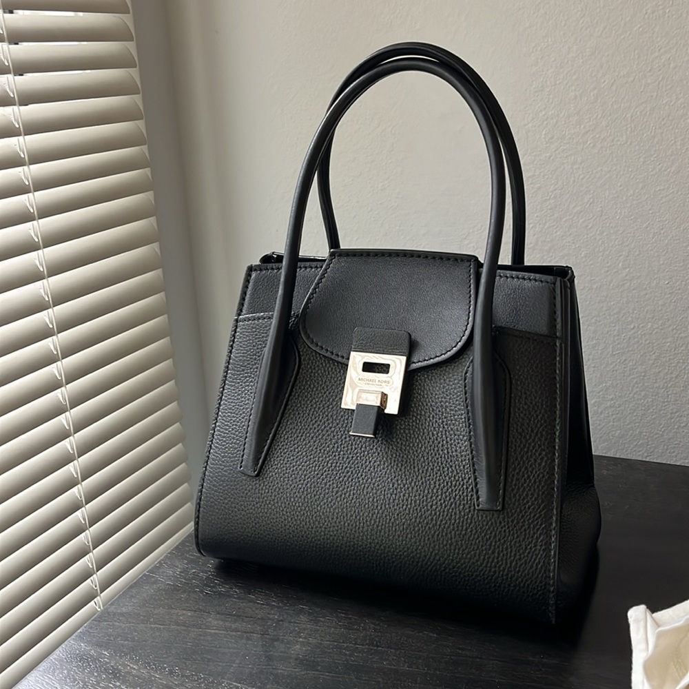 Michael Kors Collection Bancroft Medium Satchel Black Leather